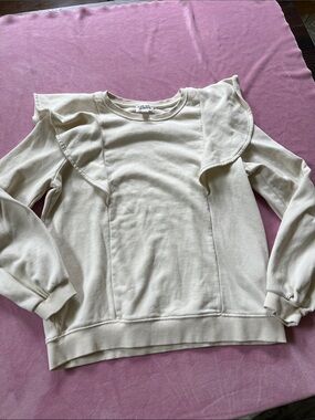 Ruffle Shoulder Cream Sweatshirt
